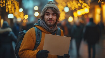 Obraz premium social experiment offering free hugs in busy city square