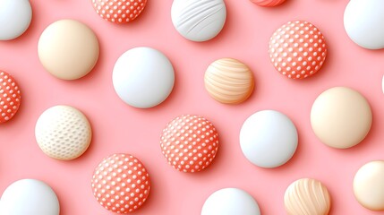 Fototapeta premium Eggs, patterned and plain, arranged on pink surface, seamless design, spring, used for backgrounds
