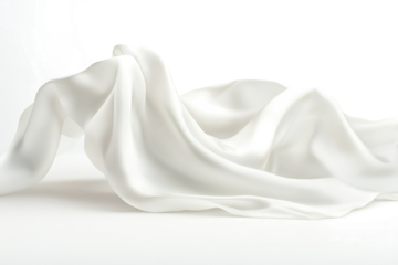 a white silk fabric on a white background cutout image and isolated on transparent background 