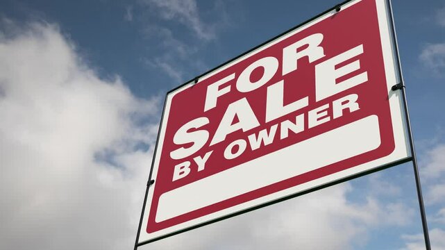 For Sale By Owner Real Estate Yard Sign with Timelapse Clouds Behind. 
