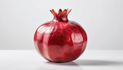 Vibrant Red Pomegranate with Crown-Like Top – Photorealistic Studio Shot on White Background