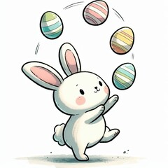 Obraz premium Happy Easter Bunny with Bouncing Eggs