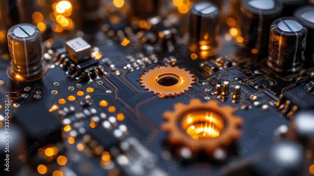 Poster a close-up of a circuit board featuring intricate patterns