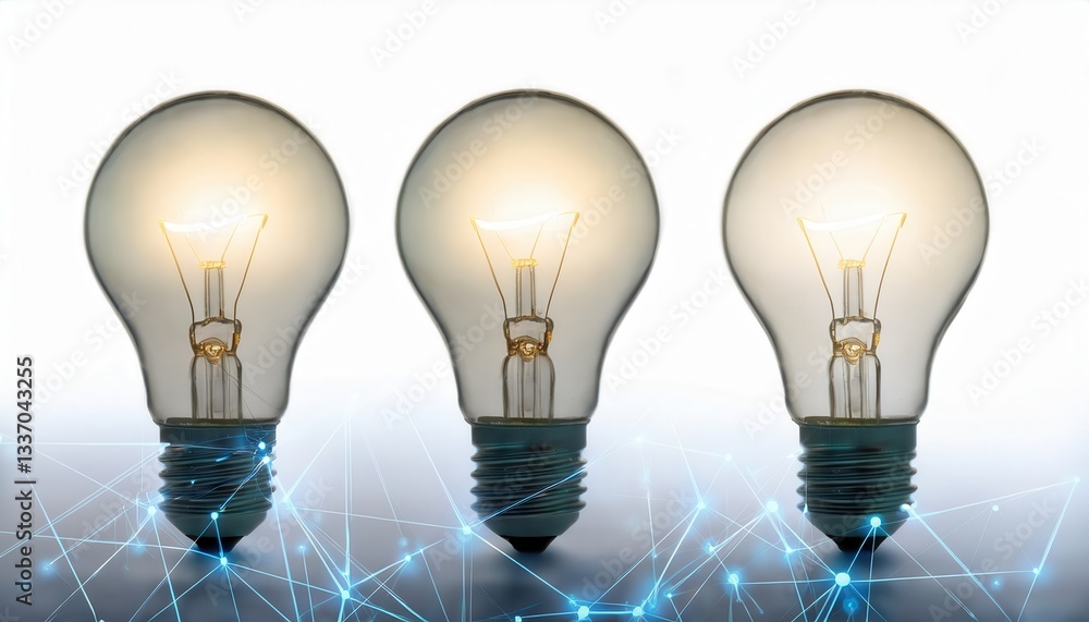 Poster firefly lightbulbs illuminated with connecting lines showcasing innovation and creativity in lightin