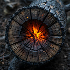 Burning Log Fire in Wood Nature Texture