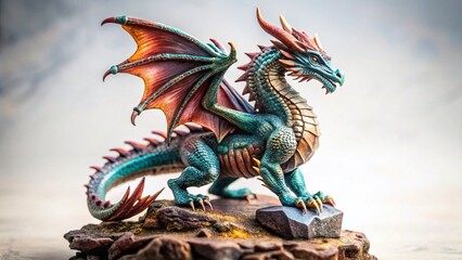 Fototapeta premium Fantasy Dragon Figurine on Rock Monster Base - Epic Miniature Photography