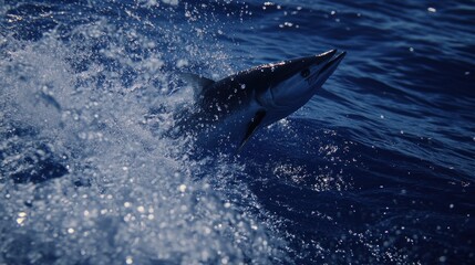 Fototapeta premium Marlin Unleashed: A Dynamic Leap from the Depths of the Ocean's Heart
