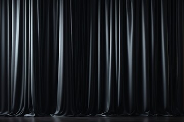 a close up of a black curtain with a wooden floor