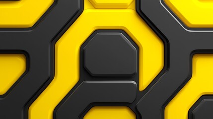 Geometric pattern, 3D render, yellow and black, tech design, digital background use