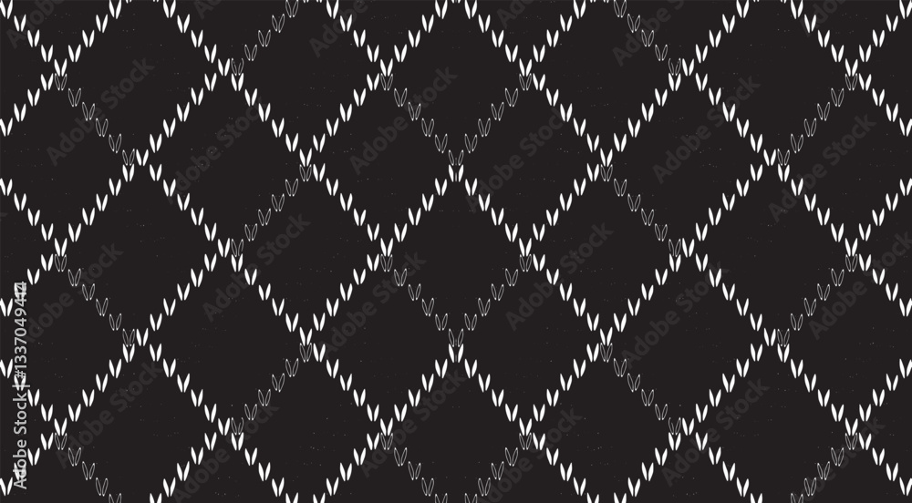 Poster Black and white tileable pattern. Grunge worn damask pattern design. Distressed fabric texture. Overlay texture design. Vector illustration. Eps10.
