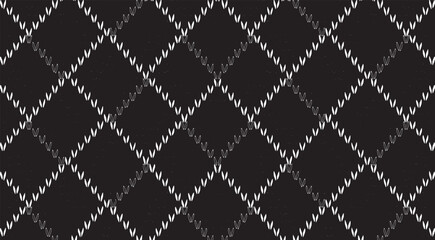 Black and white tileable pattern. Grunge worn damask pattern design. Distressed fabric texture. Overlay texture design. Vector illustration. Eps10.