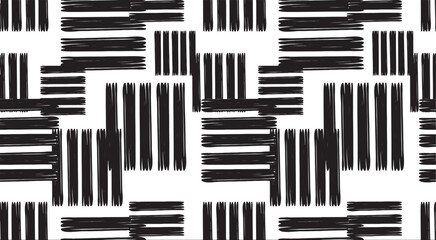 Black and white tileable pattern. Grunge worn damask pattern design. Distressed fabric texture. Overlay texture design. Vector illustration. Eps10.