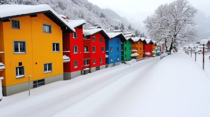A picturesque Swiss village covered in fresh snowfall