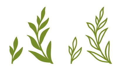Vector set icons of laurel wreath. Retro emblem of green laurel wreath.