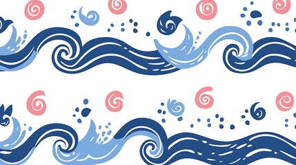 Hand-drawn ocean wave pattern with decorative elements; for design or print use