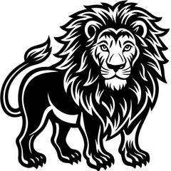 Obraz premium A powerful black and white lion head vector silhouette embodies wild tribal cat design