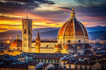 Fototapeta premium Florence Duomo Dusk - Vintage Italian Architecture Stock Photo