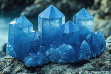 Obraz premium A blue crystal formation on a rock