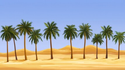 Obraz premium Oasis Landscape Palm Trees in Desert Sands Under Blue Sky
