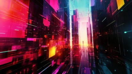 Fototapeta premium Neon Cityscape: A Futuristic Digital Metropolis