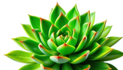 Fototapeta premium Single succulent plant, vibrant green leaves, isolated on pure white, flora, minimal