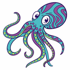 Obraz premium Ornate floral vector art of octopus and fish, sea style