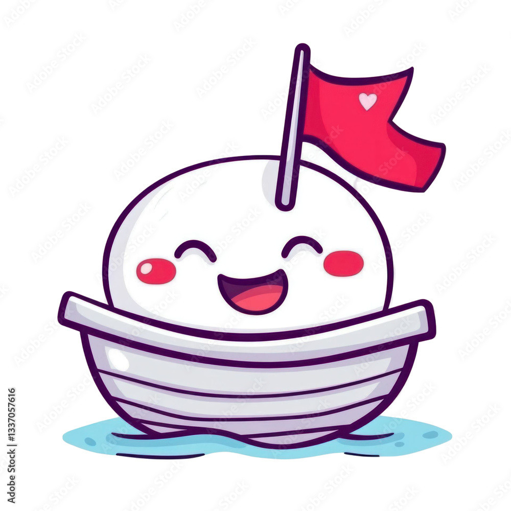Aufkleber smiling character in a boat with a red flag and heart symbol illustration on transparent background