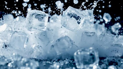 super slow motion shot of ice cubes explosion 4k Video. generated with AI - Powered by Adobe