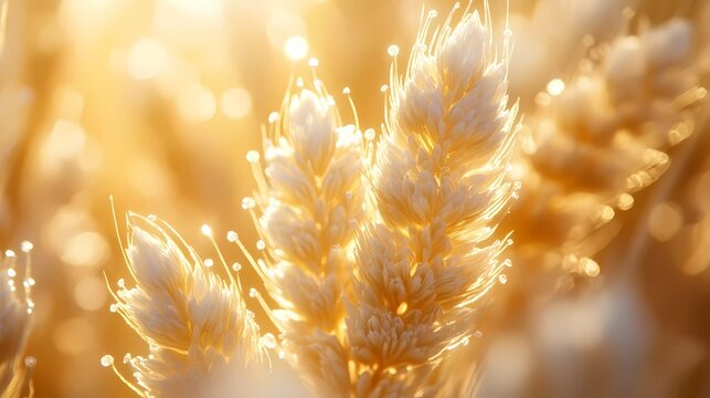 Wheat ear against a blurred field background, showcasing agricultural beauty, organic crops, and rural landscapes, great for farm branding, artistic book style