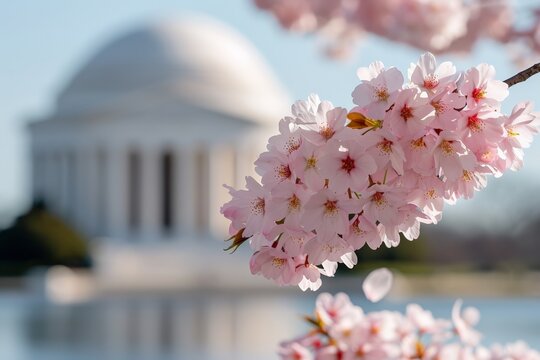 Cherry blossoms in full bloom at the jefferson memorial - Powered by Adobe