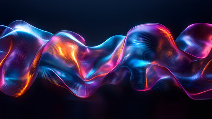 Fototapeta premium Colorful Iridescent Fluid Wave on Dark Background – Abstract Shiny 3D Flowing Ribbon