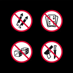 Prohibited signs, forbidden round stickers set, vector icons