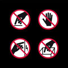 Prohibited signs, forbidden round stickers set, vector icons