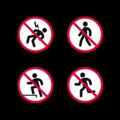 Prohibited signs, forbidden round stickers set, vector icons