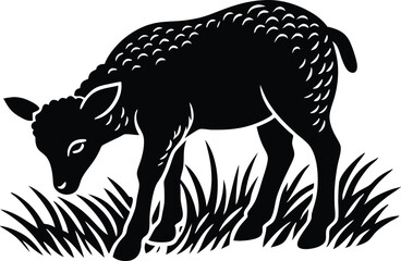 Obraz premium lamb solid black silhouette icon white background .eps ,vector illustration of a cartoon sheep, lamb symbol illustration.