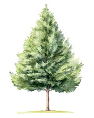 Watercolor Illustration of an Arborvitae Tree – Hand-Painted Evergreen Art - Isolated on Transparent or White Background for Landscape and Architecture Drawing