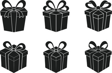 Set of Elegant Gift Box Silhouettes with Ribbon - Vector Illustration for Mother’s Day and Celebrations
