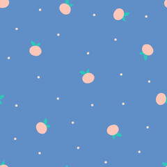 Cartoon orange fruit and dots seamless vector background. Summer or spring seasonal farming fruit for fabric, textile, card, wrapping, stationary, and phone cases.