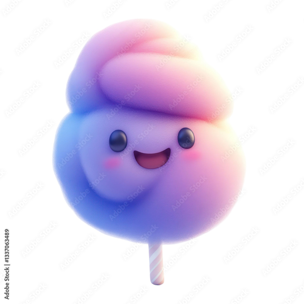 Poster a smiling cotton candy character with gradient colors on a transparent background