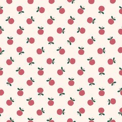 Cartoon red apple fruit seamless vector background. Summer or spring seasonal farming fruit for  fabric, wrapping, textile, card, wrapping, stationary, and phone cases.