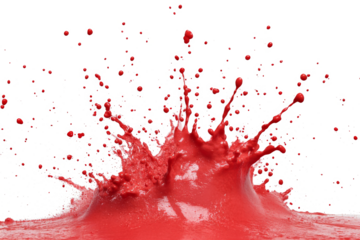 red paint splashing on white background cutout image and isolated on transparent background 