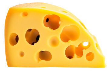 a piece of cheese with holes on it cutout image and isolated on transparent background 