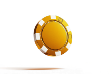 a gold poker chip on a white background cutout image and isolated on transparent background 