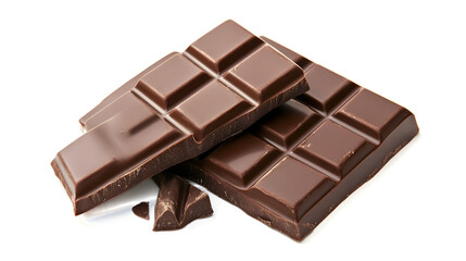 Two pieces of chocolate with a white background. The chocolate is dark and has a rich, indulgent flavor