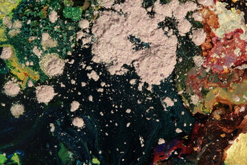 Liquid art with Ink, Paint, Mica Powder,  and Oils