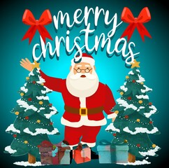 christmas composition in a light style.Merry Christmas text Lettering Vector illustration.Christmas Tree with Decorations
