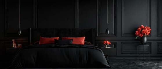 Dark Bedroom with Red Accents