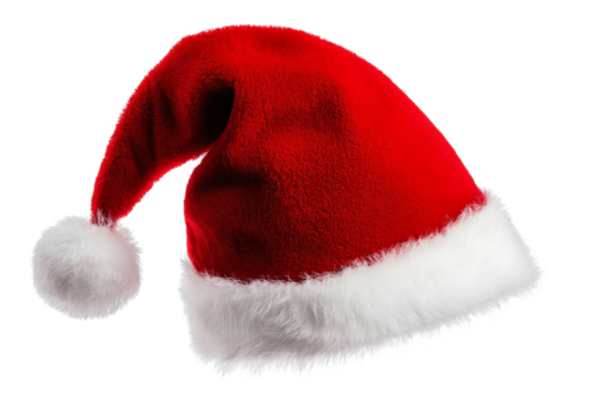 a red santa hat with white fur on it cutout image and isolated on transparent background 