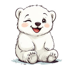 Fototapeta premium Cute cartoon polar bear character with a playful smile and wink