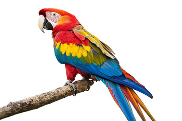 Fototapeta premium a colorful parrot perched on a branch cutout image and isolated on transparent background 